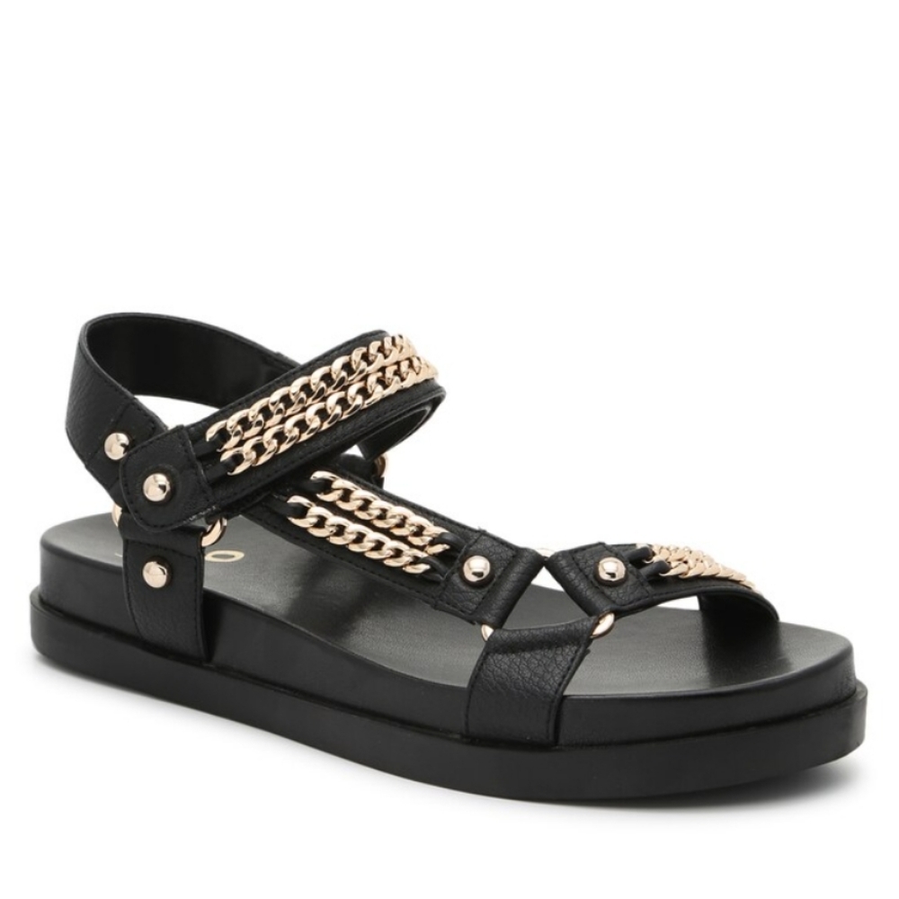 Black Sandals Size 9.5 Mix No. 6 Xanna Edgy Unique Chain Detail